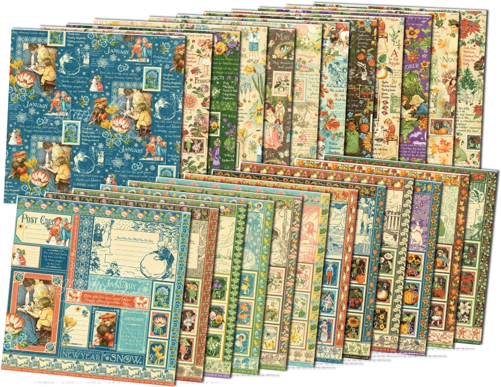 Graphic 45 Scrapbook Children/'s Hour Pad 24 12/" x 12/" sheets