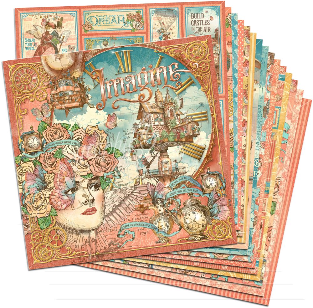 Graphic 45 Imagine 12x12 Paper Pack (16 sheets)for Scrapbooks, Cards