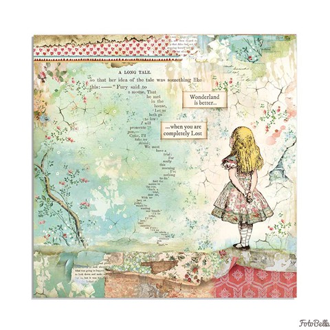 Stamperia International 22 Sheet Doubled Faced Paper Pad 12/" X 12/" Alice New