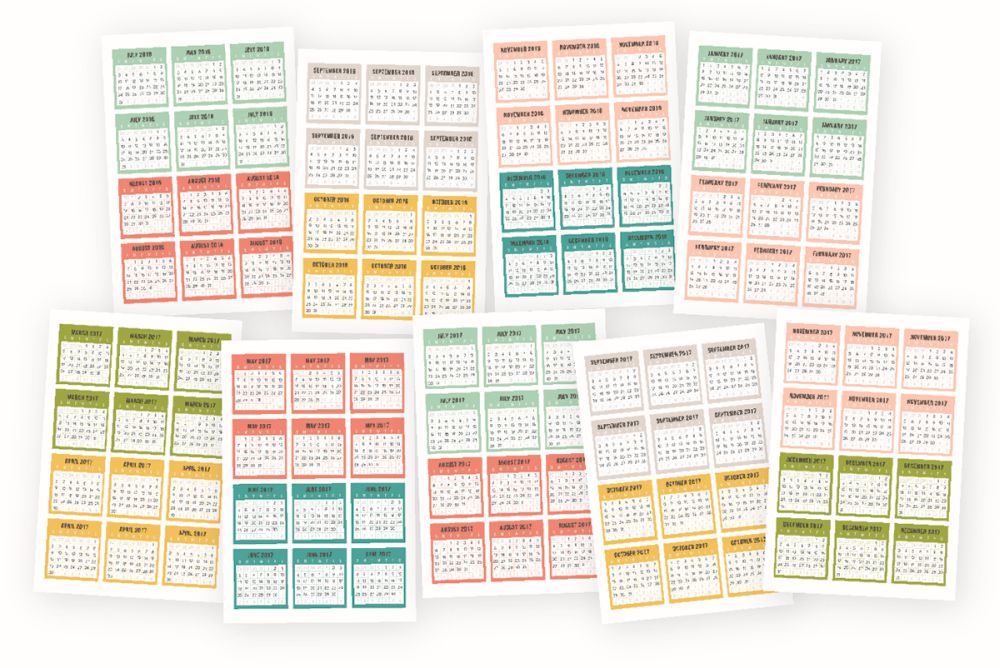 Posh 2016 2017 mini monthly calendar stickers by simple stories for 