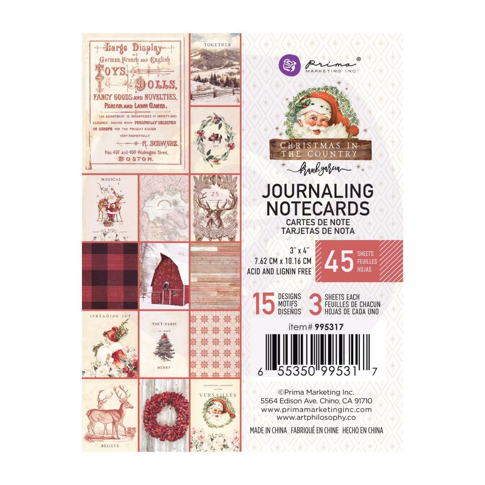 Prima Marketing Christmas in the Country 3X4 Journaling Cardsfor