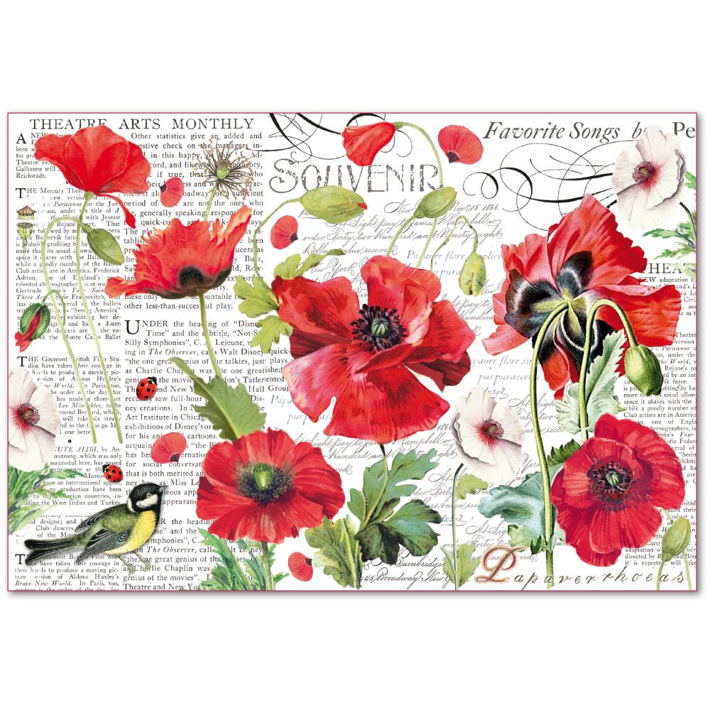 Red Poppies Floral Decoupage Rice Paper R0416-1 x A4 Sheet of decoupage Rice Paper