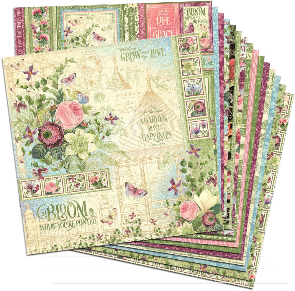 Graphic 45 bloom 12x12 paper pack 16 sheets for scrapbooks cards