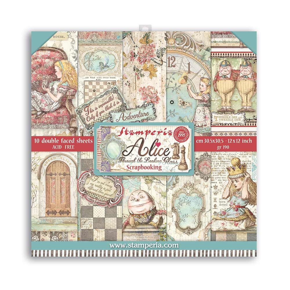 Vario Varie Stamperia International Scrapbooking Pad-Double Face-Alice Through The Looking Glass Blocco Attraverso Il Vetro 