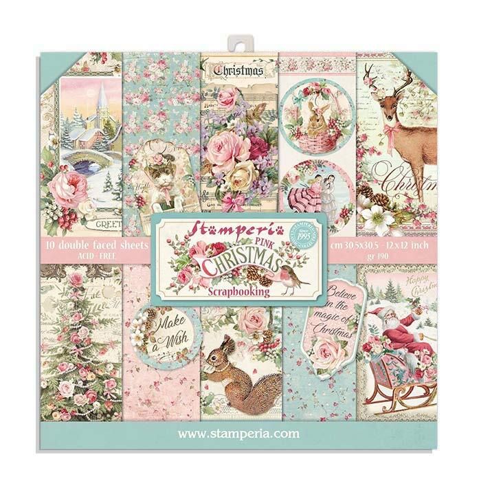 Stamperia 12x12 Paper Pad Pink Christmas 2020 10 Double Sided Sheets 